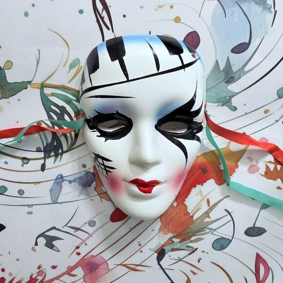 Hand-Painted Piano Keys Music Design Decorative Mask Theater Masquerade Venetian - Picture 1 of 7